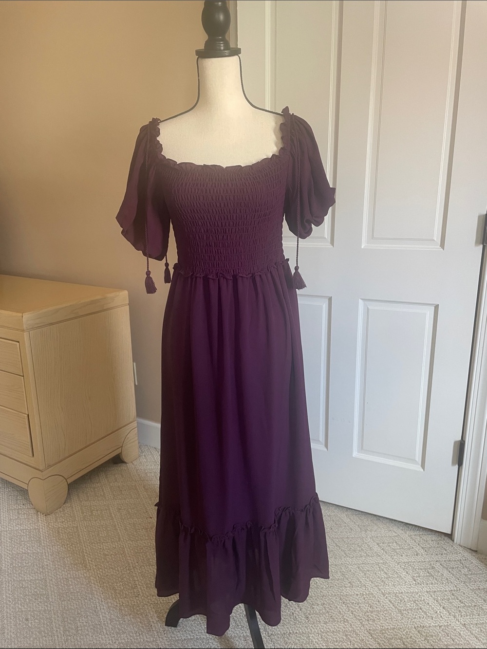 Max Studio Smocked Maxi Dress in Plum